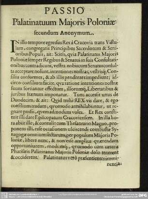 Passio Palatinatuum Majoris Poloniae secundum Anonymum