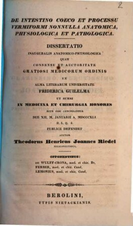 De intestino coeco et processu vermiformi nonnulla anatomica, physiologica et pathologica