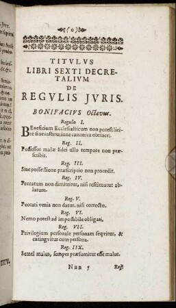 Titulus Libri Sexti Decretalium De Regulis Juris.