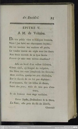 Epitre V. A M. de Voltaire