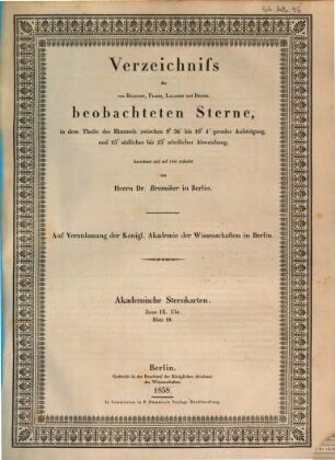 Verzeichniss der von Bradley, Piazzi, Lalande und Bessel beobachteten Sterne, 10. 1858