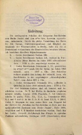 Des Abulfaraǧ Gregorius Ibn aṭ-Ṭaiyib, gen. Bar-Hebräus, Scholien zum Buche Daniel : Herausgg., übersetzt und mit Anmerkungen versehen von Jacob Freimann