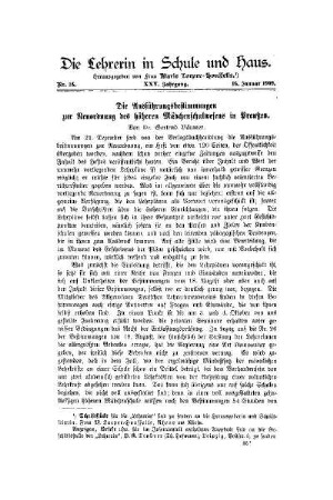 Die Ausführungsbestimmungen zur Neuordnung des höheren Mädchenschulwesens in Preußen