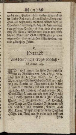 C. Extract Aus dem Reichs-Tags-Schluß/ de Anno 1683