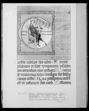 Psalterium, HS 1833: Fol. 92; König David beim Glockenspiel