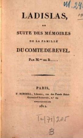 Ladislas : ou suite de mémoires de la famille du Comte de Revel