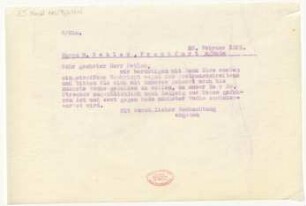 Brief an Bernhard Sekles : 28.02.1925