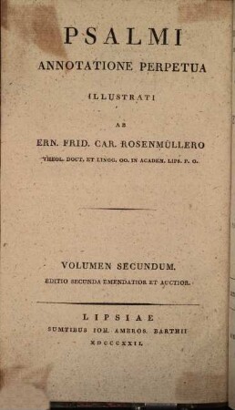 Ern. Frid. Car. Rosenmülleri Scholia In Vetus Testamentum. 4,2, Psalmi ; vol. 2