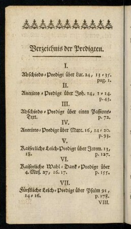 6v-8v, Verzeichnis der Predigten
