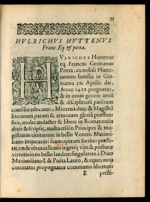 Hulrichus Huttenus Franc. Eq. et poeta.