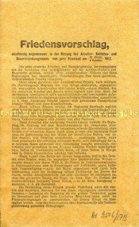 Flugblatt des Allrussischen Kongresses mit dem "Manifest des Friedens"