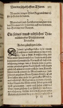 Ein feines unnd nützliches Tractätlein oder Büchlein vom Aderlassen.