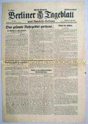 "Berliner Tageblatt" zur Räumung des Rhurgebietes durch die Truppen der Entente