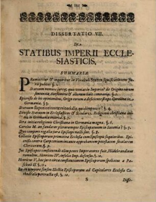 Dissertatio Iuridica De Statibus Ecclesiasticis Imperii