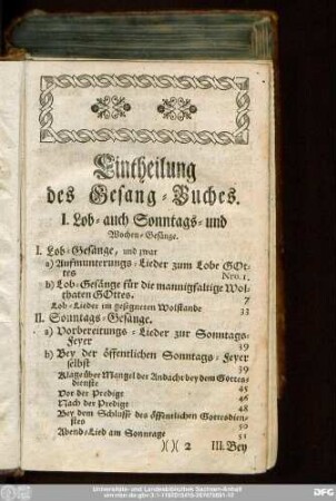 Eintheilung des Gesang-Buches.