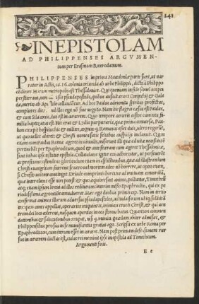 In Epistolam Ad Philippenses Argumentum per Erasmum Roterodamum.