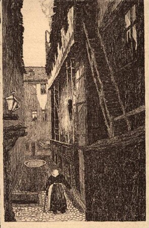 "Das Alte stürzt, es ändern sich die Zeiten!": "Verlassen." ; Hof einer alten Gerberei in der Gr. Fleischer-Gasse 13