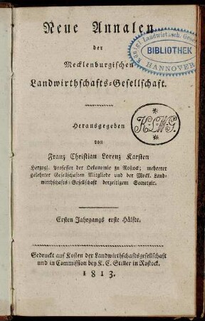 1: Neue Annalen der Mecklenburgischen Landwirthschafts-Gesellschaft