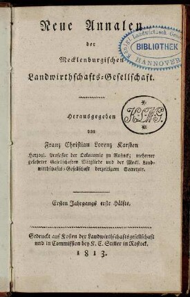 1: Neue Annalen der Mecklenburgischen Landwirthschafts-Gesellschaft