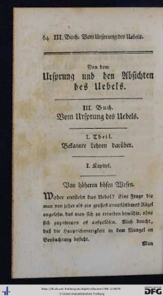 III. Buch. Von dem Ursprung des Übels.