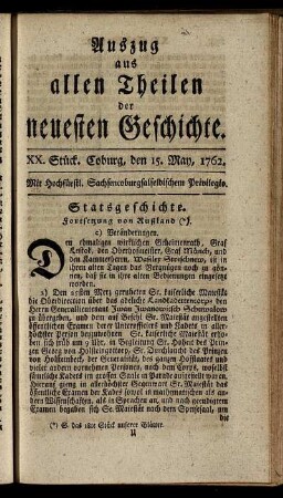 XX. Stück. Coburg, den 15. May, 1762.