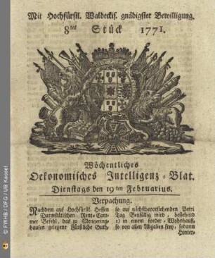8tes Stück, Dienstags den 19ten Februarius 1771