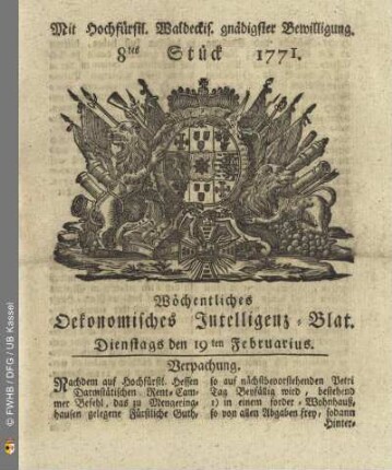 8tes Stück, Dienstags den 19ten Februarius 1771