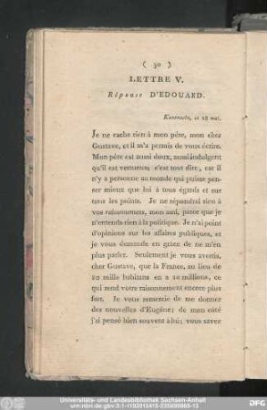 Lettre V. Réponse D'Edouard. Kussnacht, ce 28 mai.