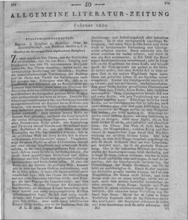 Ancillon, J. P. F.: Ueber die Staatswissenschaft. Berlin: Duncker & Humblot 1820 (Beschluss der im vorigen Stück abgebrochenen Recension.)