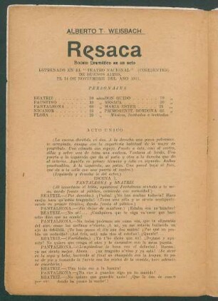 Resaca : Boceto dramático en un acto