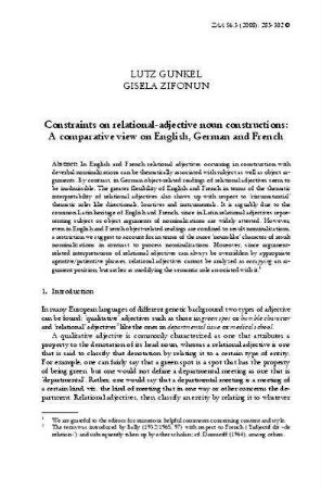 Constraints on relational-adjective noun constructions : a comparative view on English, German and French