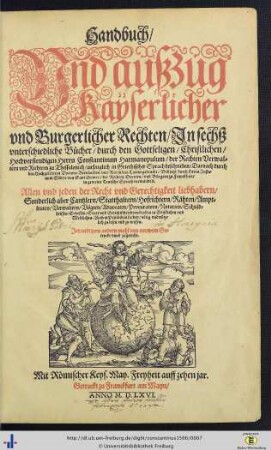 Handbuch, Und außzug Kayserlicher vnd Burgerlicher Rechten : In sechß vnterschiedliche Bücher