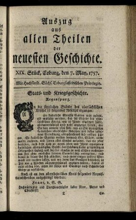 XIX. Stück, Coburg, den 7. May, 1757.