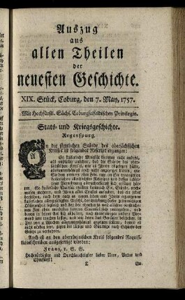 XIX. Stück, Coburg, den 7. May, 1757.