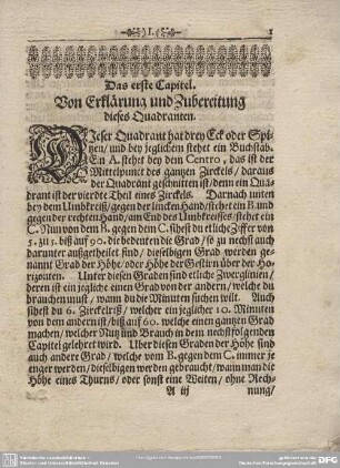 Das erste Capitel. Von Erklärung und Zubereitung dieses Quadranten.
