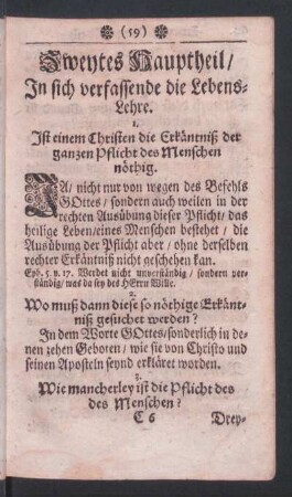 Zweytes Hauptheil: In sich verfassende die Lebens-Lehre