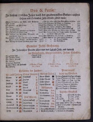 Deo & Patriae! In diesem 1776sten Jahre nach der gnadenreichen Geburt unsers Herrn und Heilandes Jesu Christi zählet man