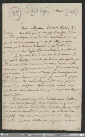 Eigenh. Brief von Guillaume Favre an August Wilhelm von Schlegel, La Grange, 02.08.1816
