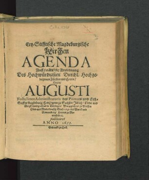 Ertz-Stifftische Magdeburgische Kirchen Agenda