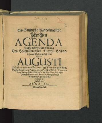 Ertz-Stifftische Magdeburgische Kirchen Agenda
