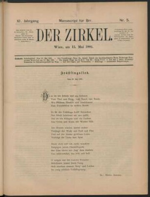 Nr. 5. Wien, am 15. Mai 1881.