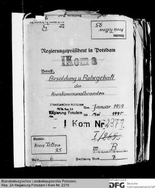 Besoldung, Ruhegehalt, Witwen- und Waisenversorgung der Kreiskommunalbeamten des Kreises Teltow