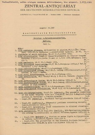 Nr. 387: Ausländische Zeitschriften Teil I