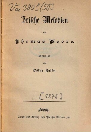 Irische Melodien : Deutsch von Oskar Falke