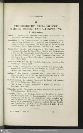 G. Urheberrecht. Verlagsrecht. Marken- Muster- Und Patentschutz