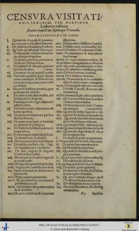 Censura Visitationis Saxoniae, Per Martinum Lutherum institutæ Autore Ioanne Fabro Episcopo Viennensis