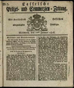 Nr. 3, Mittwoch, den 10ten Januar 1816