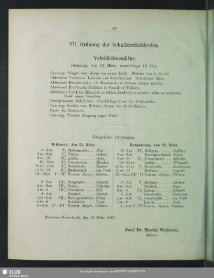 VII. Ordnung der Schulfeierlichkeiten