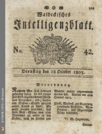 No. 42. Dienstag den 18 October 1803