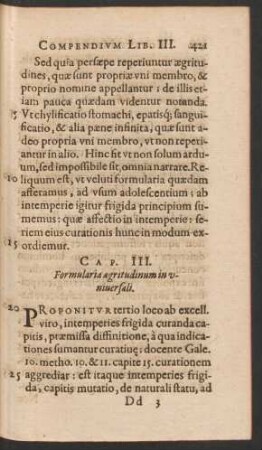 Cap. III. Formularia aegritudinum in universali.